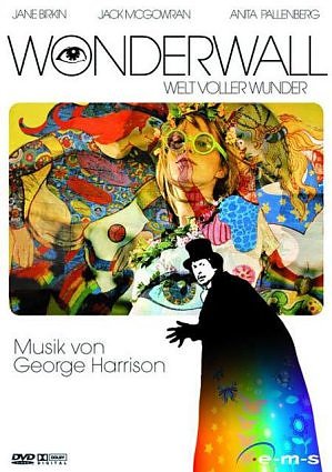 An image of a promo poster for Wonderwall, a project with a soundtrack by George Harrison. Original source: zumpoems, zumpoems.com/2018/11/09/fifty-year-friday-wonderwall-music/.